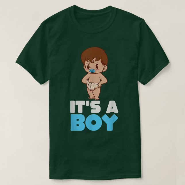 Camiseta É Um Menino Sexo Chá de fraldas Kawaii Cute Ba (Frente do Design)