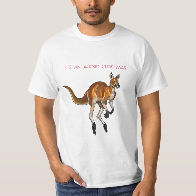 Camiseta É um Natal Australiano com um Canguru Vermelho (Frente)