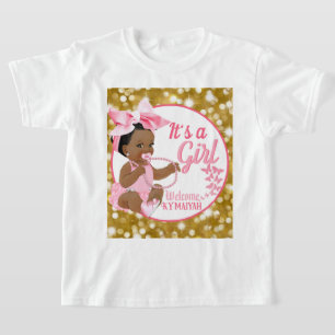 Camiseta É uma garota rosa e Dourada Chá de fraldas étnico