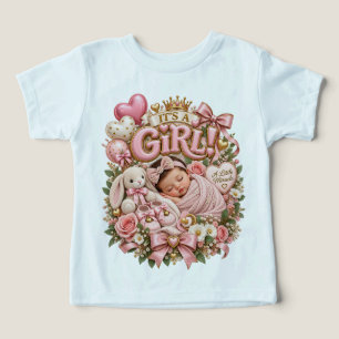 Camiseta É uma Menina Bebê Rosa Floral Recém-Nascida
