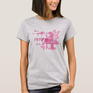 Camiseta É uma Menina! Cogumelo Fada e Flor Mãe de Primeira