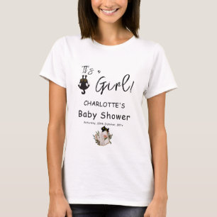 Camiseta É uma Menina! Gato Fofo e Livro Chás de Bebê Famíl