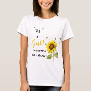 Camiseta É uma Menina! Girassol com Família de Borboletas