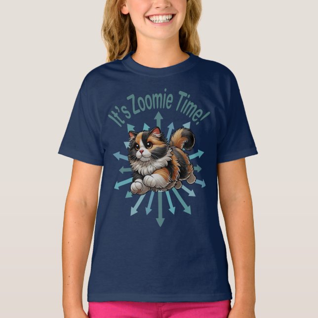 Camiseta É Zoomie Time Calico Cat (Frente)