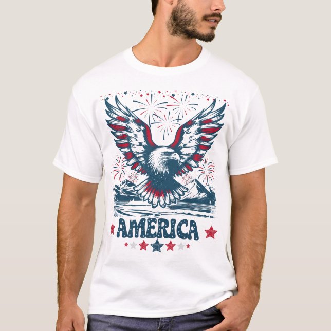 Camiseta Eagle American Flag Fireworks (Frente)