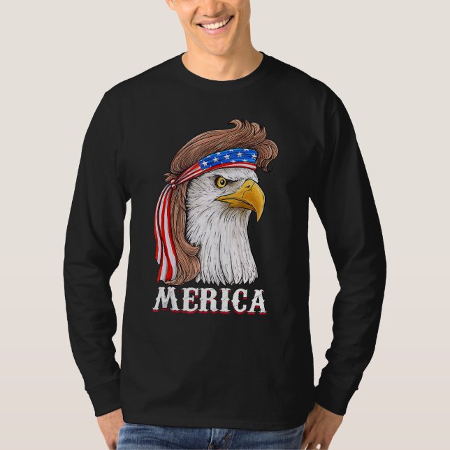 Camiseta Eagle Mullet 4 De Julho Dos Eua Flag Merica (Frente)