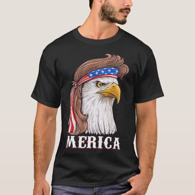 Camiseta Eagle Mullet 4 De Julho Dos Eua Flag Merica (Frente)