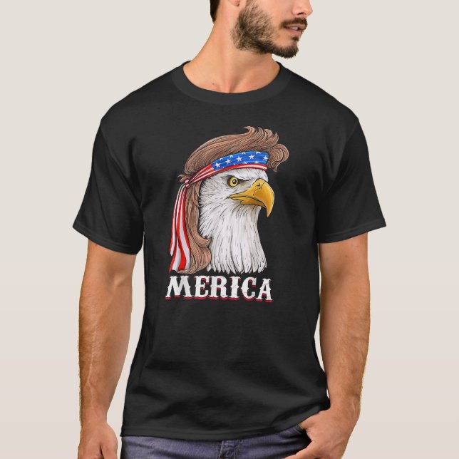 Camiseta Eagle Mullet 4 de julho EUA Flag Merica (Frente)