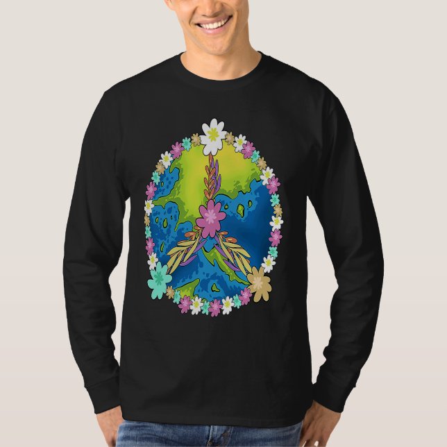 Camiseta Earth Day 2022 Flowers Peace Sign  For Girls Boys (Frente)