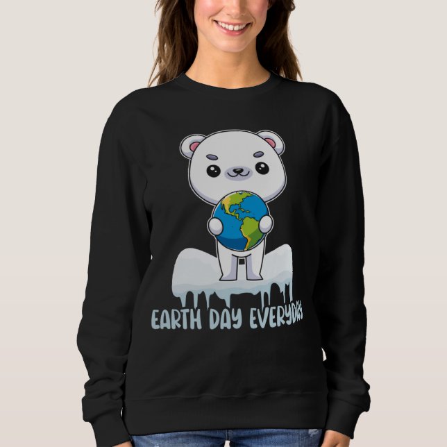 Camiseta Earth Day Every Day Cute Polar Bear Holding The Ea (Frente)