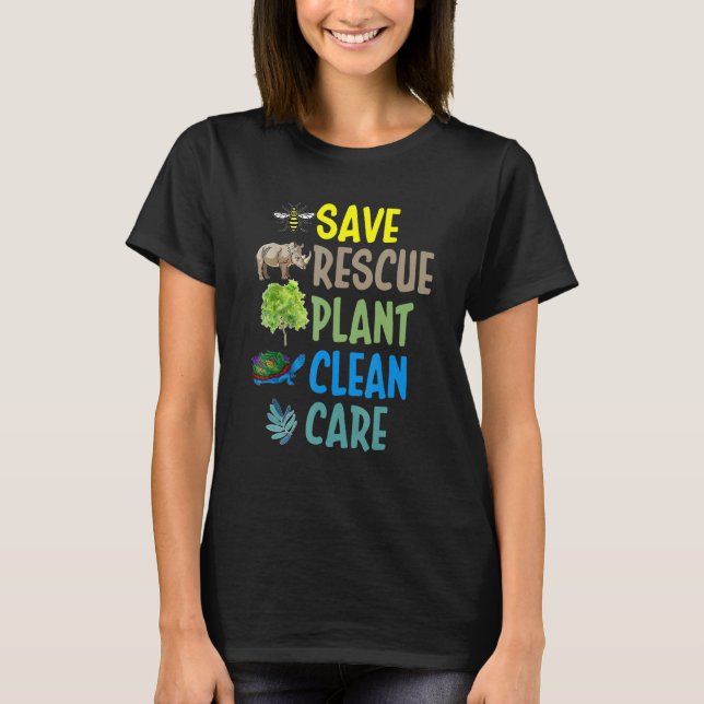 Camiseta Earth Day Save rescue Plant Clean Care Turtle Anim (Frente)