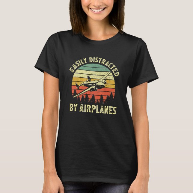 Camiseta Easily Distracted By Airplanes  Aviation Pilot Air (Frente)