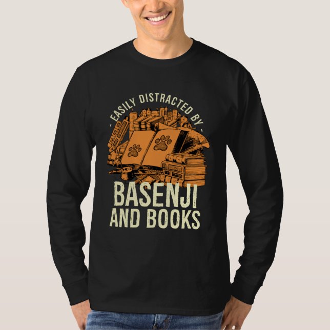 Camiseta Easily Distracted By Basenji And Books Angari Dog (Frente)