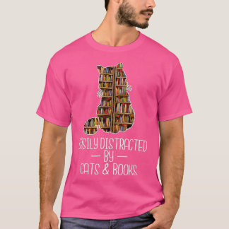 Camiseta Easily Distracted by Cats & Books Lover Book Nerd