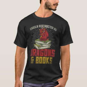 Camiseta Easily Distracted By Dragons And Books Reading Boo