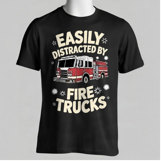 Camiseta Easily Distracted By Fire Trucks Funny Firefighter (Criador carregado)