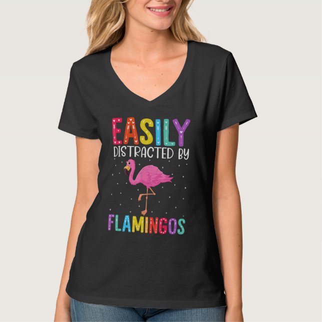 Camiseta Easily Distracted By Flamingos  Flamingo (Frente)