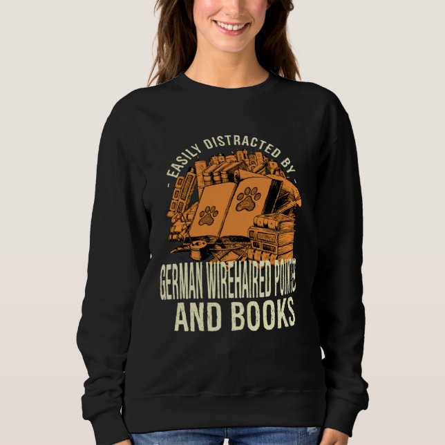 Camiseta Easily Distracted By German Wirehaired And Books (Frente)