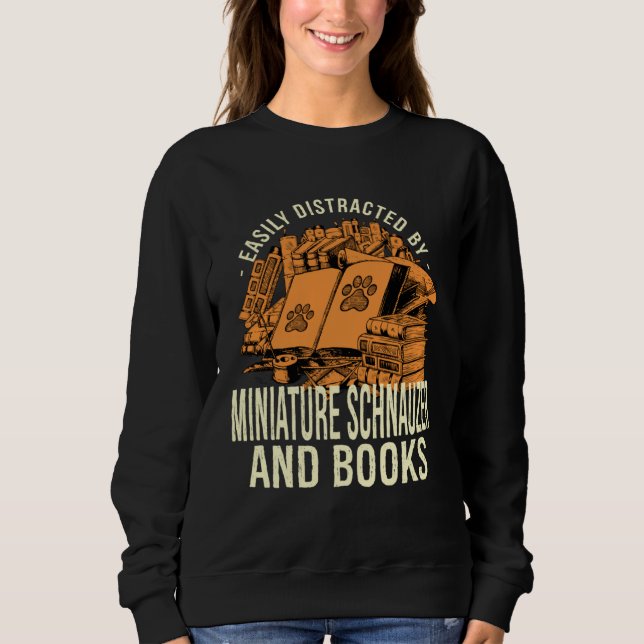 Camiseta Easily Distracted By Miniature Schnauzer And Books (Frente)