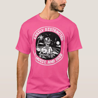Camiseta Easily Distracted By Music And Beer Skeleton
