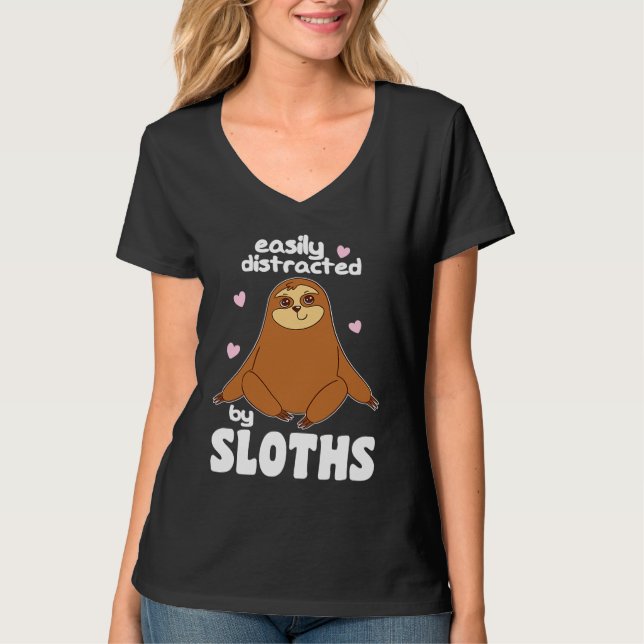 Camiseta Easily Distracted By Sloths Cute Sloth (Frente)