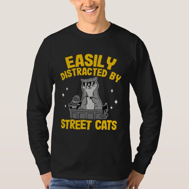 Camiseta Easily Distracted By Street Cats Raccoon 16 (Frente)