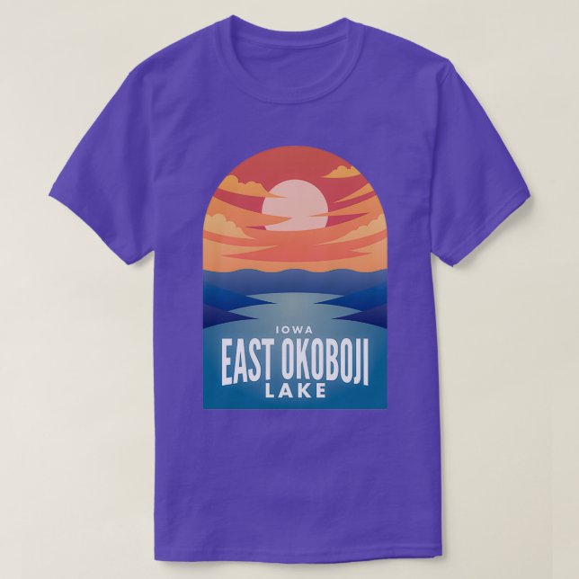 Camiseta East Okoboji Lake IA Retro Sunset  (Frente do Design)