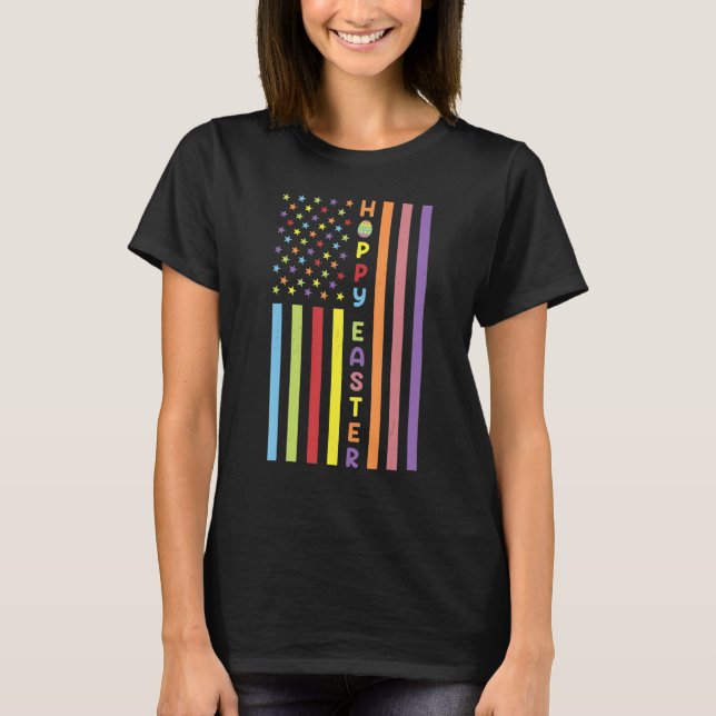 Camiseta Easter American Flag Apparel Outfit Easter Eggs Gi (Frente)