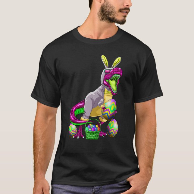 Camiseta Easter Basket Bunny Dinosaur Shirt Egg Rex Kids Bo (Frente)