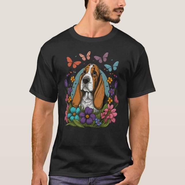 Camiseta Easter Basset Hound Bunny Eggs Dog on Easter Basse (Frente)