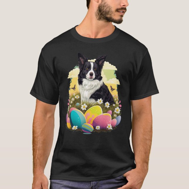 Camiseta Easter Border Collie Bunny Eggs Dog on Easter Bord (Frente)