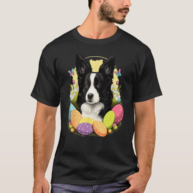 Camiseta Easter Border Collie Bunny Eggs Dog on Easter Bord (Frente)
