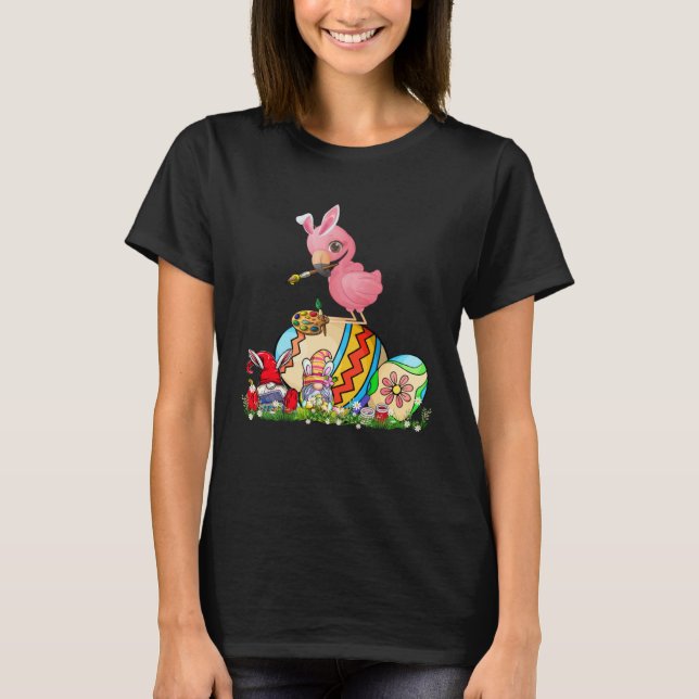 Camiseta Easter Bunny Flamingo With Gnomes Painting Chocola (Frente)