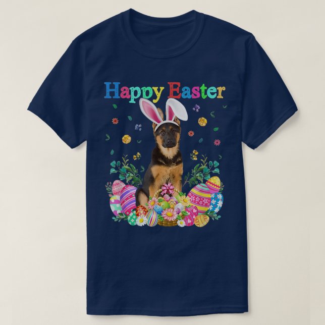 Camiseta Easter Bunny German Shepherd Dog With Easter Eggs  (Frente do Design)