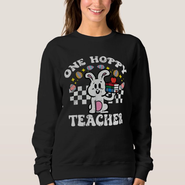 Camiseta Easter Bunny One Hoppy Teacher Retro Rabbit Groovy (Frente)