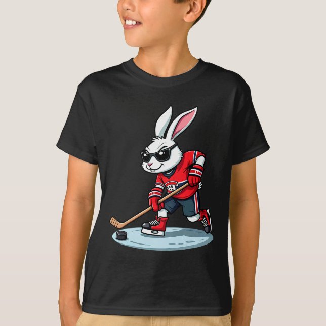 Camiseta Easter Bunny Playing Hockey  (Frente)