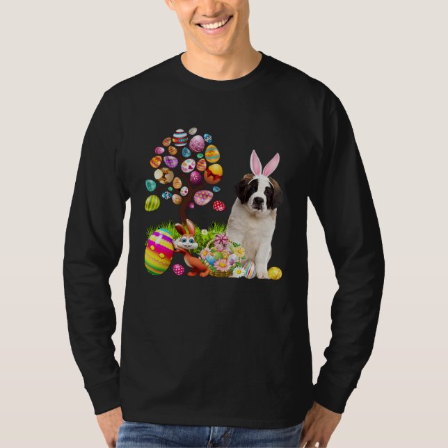 Camiseta Easter Bunny Saint Bernard Dog Ear Tree Egg Basket (Frente)