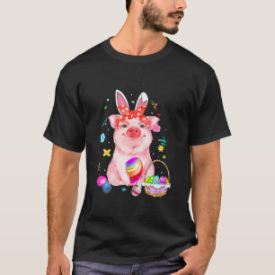 Camiseta Easter Bunny Spring Pig Bow Egg Hunting Basket Col