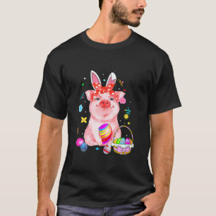 Camiseta Easter Bunny Spring Pig Bow Egg Hunting Basket Col