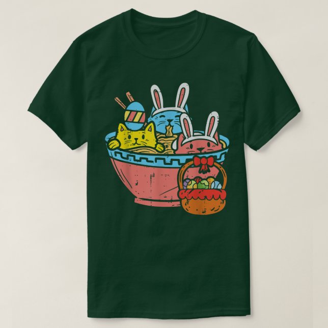 Camiseta Easter Cats Ramen Bunny Ears Egg Kawaii Japanese N (Frente do Design)