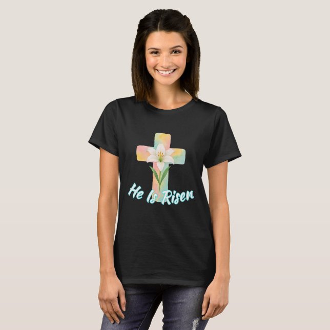 Camiseta Easter Cross He Is Risen (Frente Completa)
