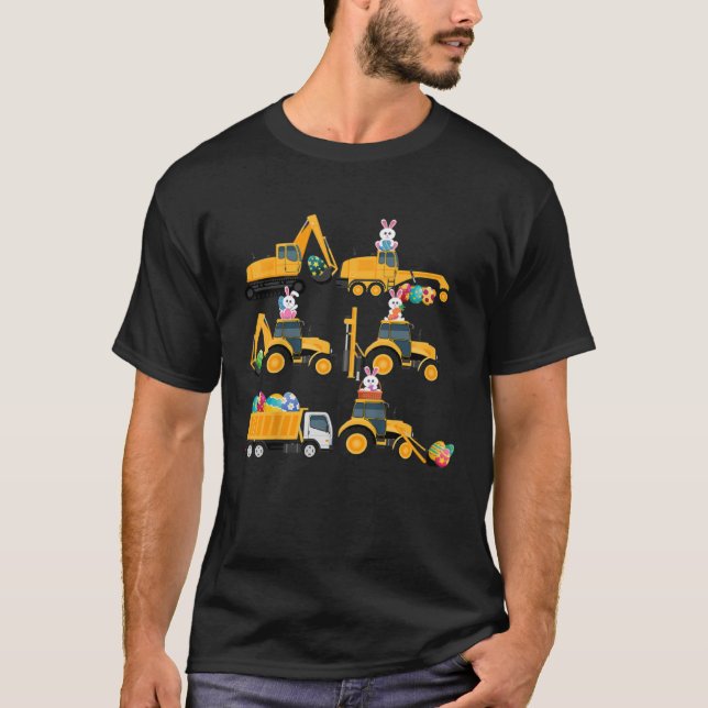 Camiseta Easter day Bunny Construction Trucks  Boys Kids To (Frente)