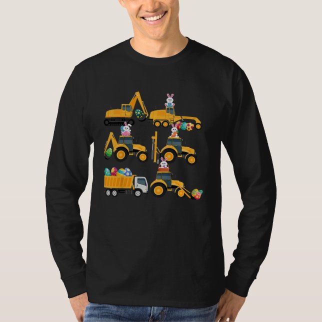 Camiseta Easter day Bunny Construction Trucks  Boys Kids To (Frente)