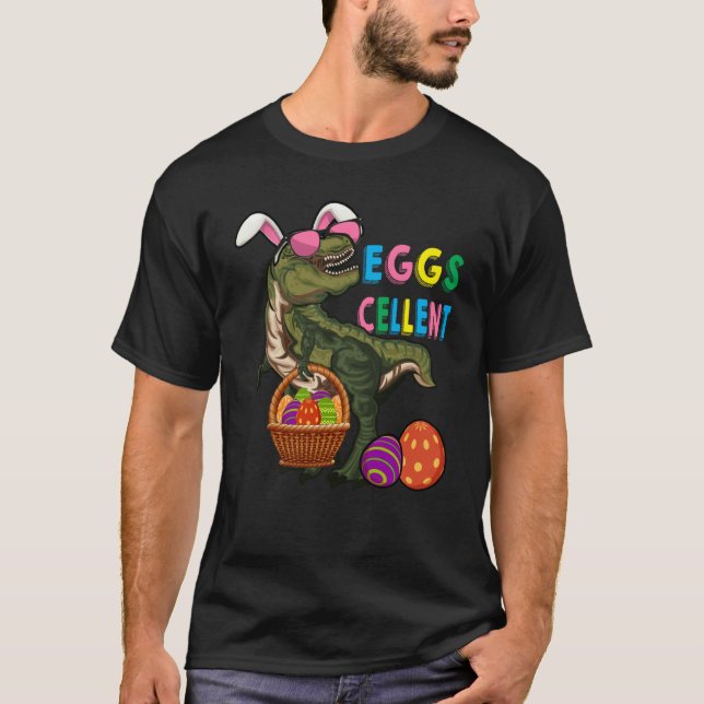 Camiseta Easter Dinosaur Bunny rex Boys Girls Kids Eggs Cel (Frente)