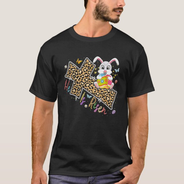 Camiseta Easter He's Risen Easter Religious Leopard Faith C (Frente)