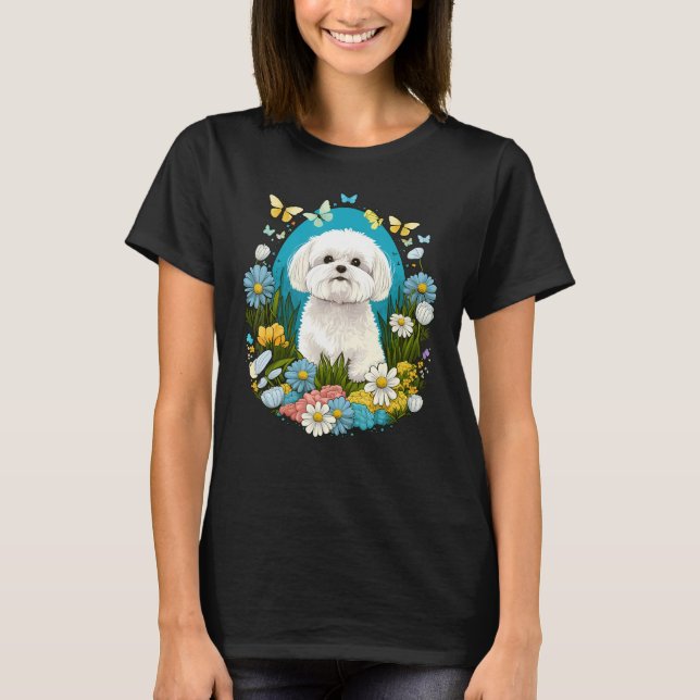 Camiseta Easter Maltese dog Bunny Eggs Dog on Easter Maltes (Frente)