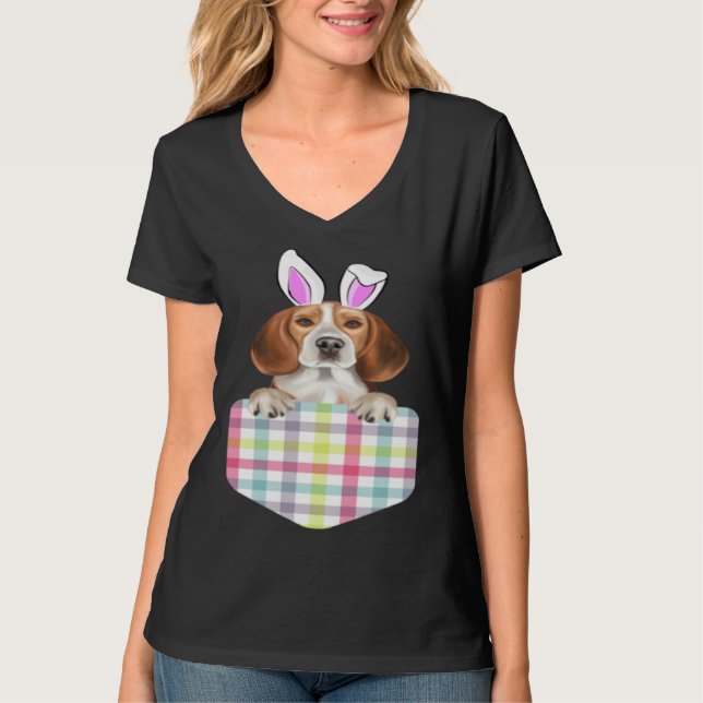 Camiseta Easter Plaid Beagle Bunny Dog In Pocket (Frente)