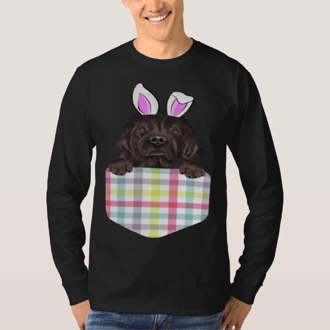 Camiseta Easter Plaid Newfoundland Bunny Dog In Pocket (Frente)