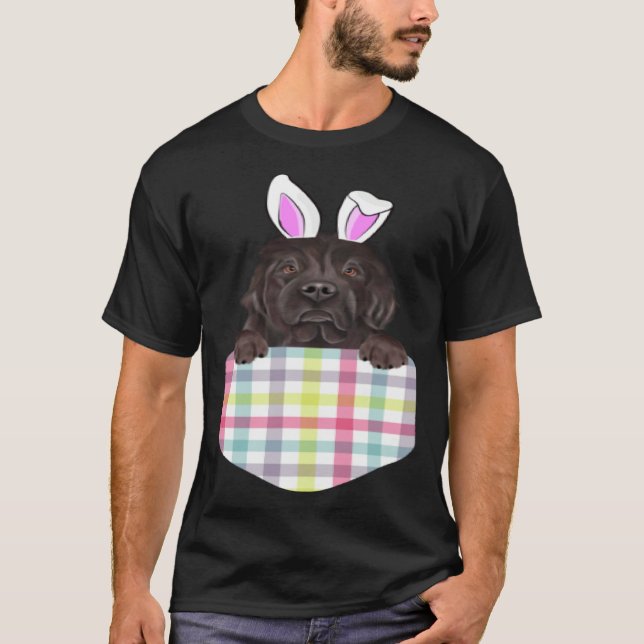 Camiseta Easter Plaid Newfoundland Bunny Dog In Pocket (Frente)