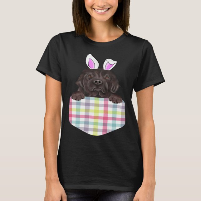 Camiseta Easter Plaid Newfoundland Bunny Dog In Pocket (Frente)